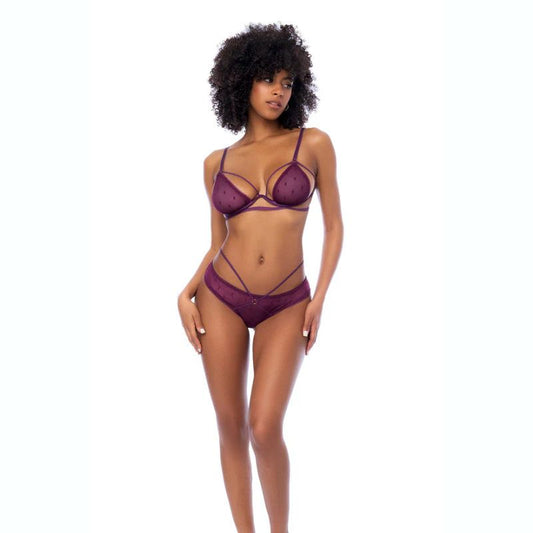 Mapale Polka Dot Mesh 2 Piece Bra and Panty Set Purple - Bras and Bra Sets