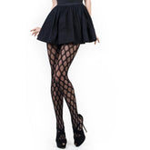 Killer Legs Geo Jacquard Womens Fishnet Tights OS Black Fishnet and Thigh Highs