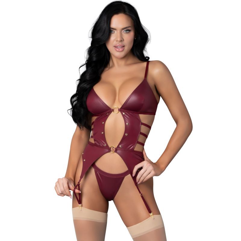 Exposed Lingerie Kira Burgundy Kiss Two Piece Set L XL Her Fetish