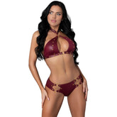 Exposed Lingerie Juno Burgundy Jewel Two Piece Set L XL Her Fetish