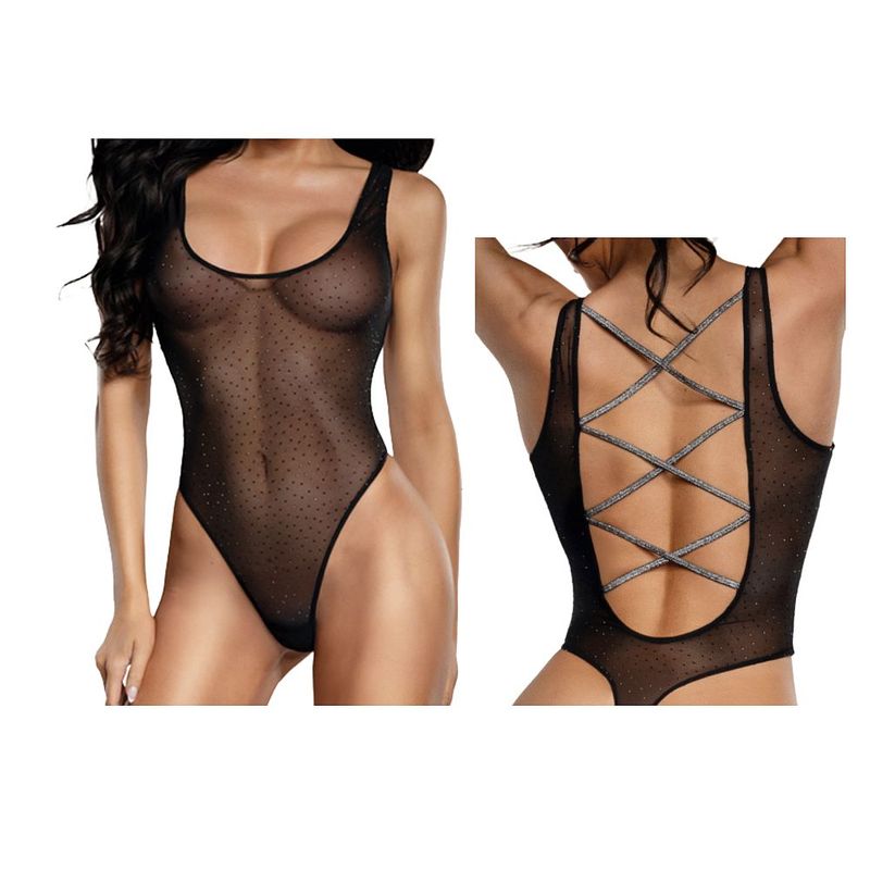 Dream Girl Sheer Mesh Womens Rhinestone Teddy OS Teddies and Bodysuits
