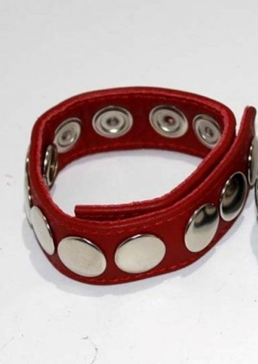 8 Speed Red Leather Cock Ring - Ball and Cock Toys