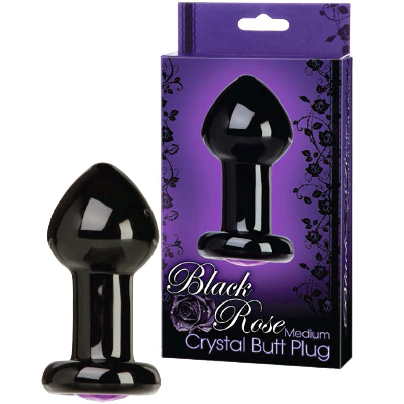 Doc Johnson Black Rose Crystal Butt Plug Medium Glass Sex Toys