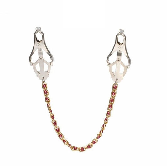 Cripple Nipple Clover Clamps Pearls & Chain Breast and Nipple Toys