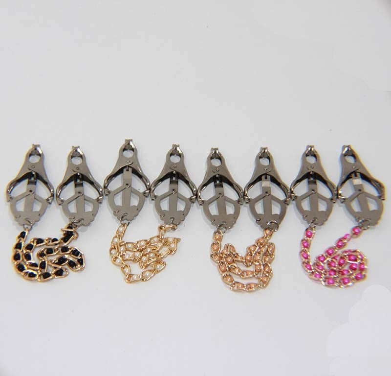 Cripple Nipple Clover Clamps Pearls & Chain Breast and Nipple Toys