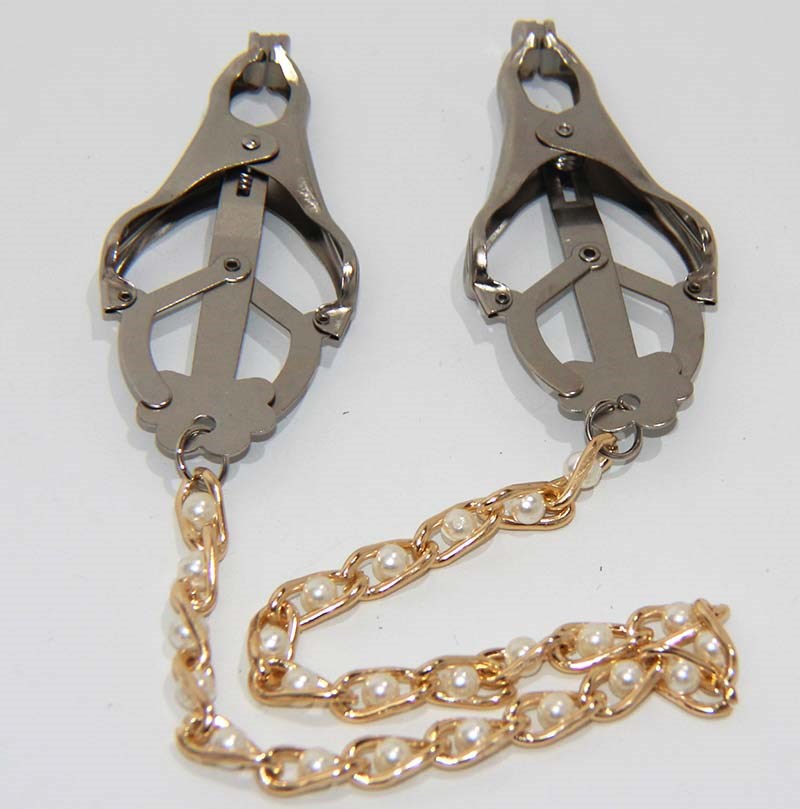 Cripple Nipple Clover Clamps Pearls & Chain Breast and Nipple Toys