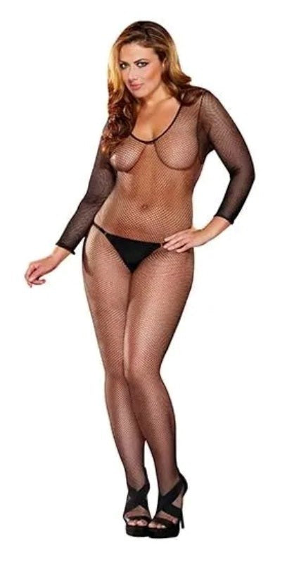 Alluring Plus-Size Fishnet Bodystocking for Seductive Nights Hosiery