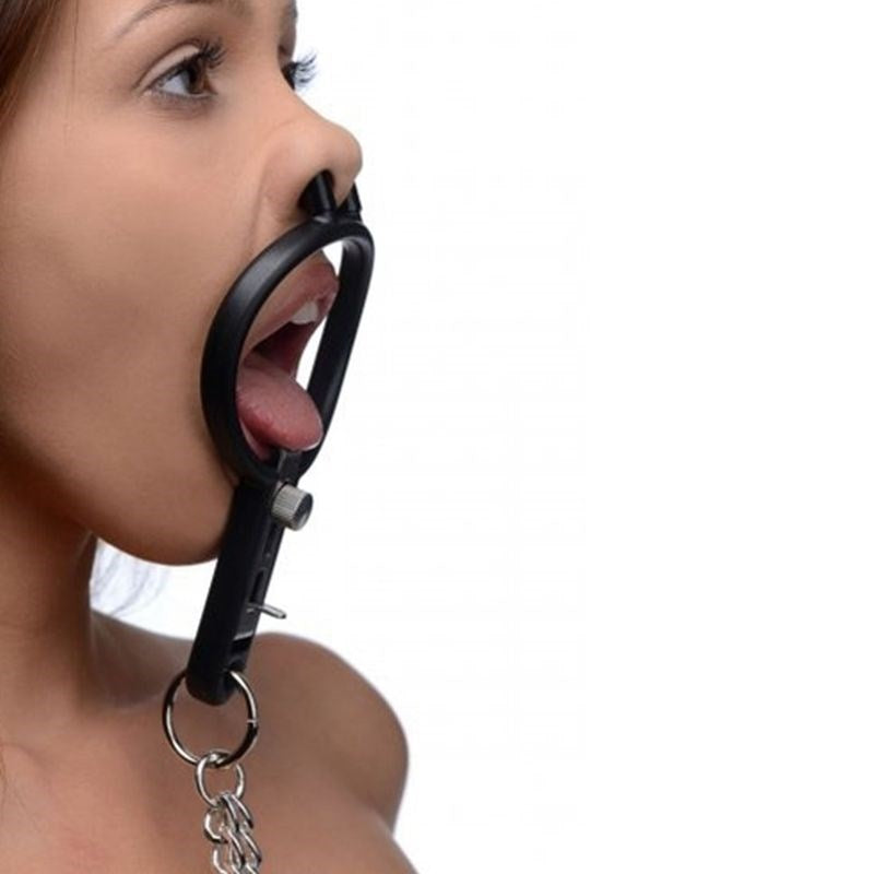 Degraded Mouth Spreader with Nipple Clamps Nipple and Clit Clamps