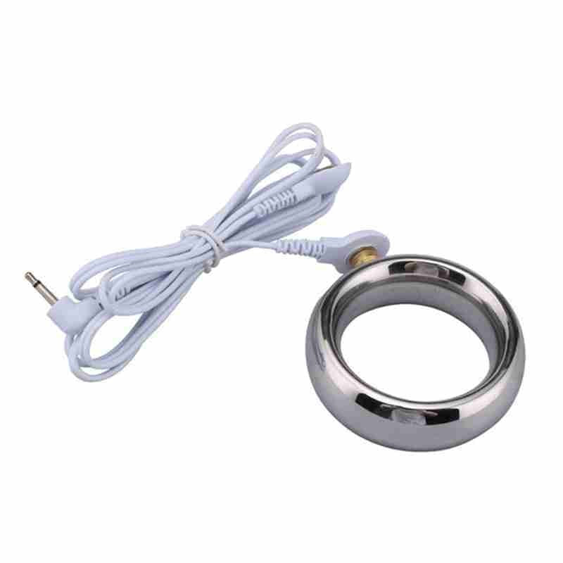 Electric Shock Lead Me Stainless Steel Cock Ring Electro Sex