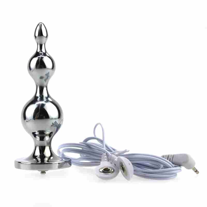 Electric Shock Metal Anal Plug with Harness Electro Sex