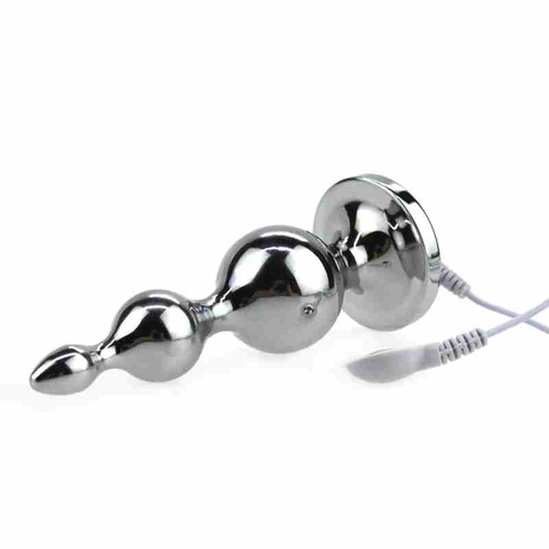 Electric Shock Metal Anal Plug with Harness Electro Sex