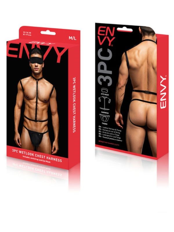 Envy Menswear's Provocative Wetlook Chest Harness Set Cuffs and Restraints