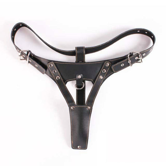 Faux Leather Vibrating Panty Straps - Strap On Sextoys