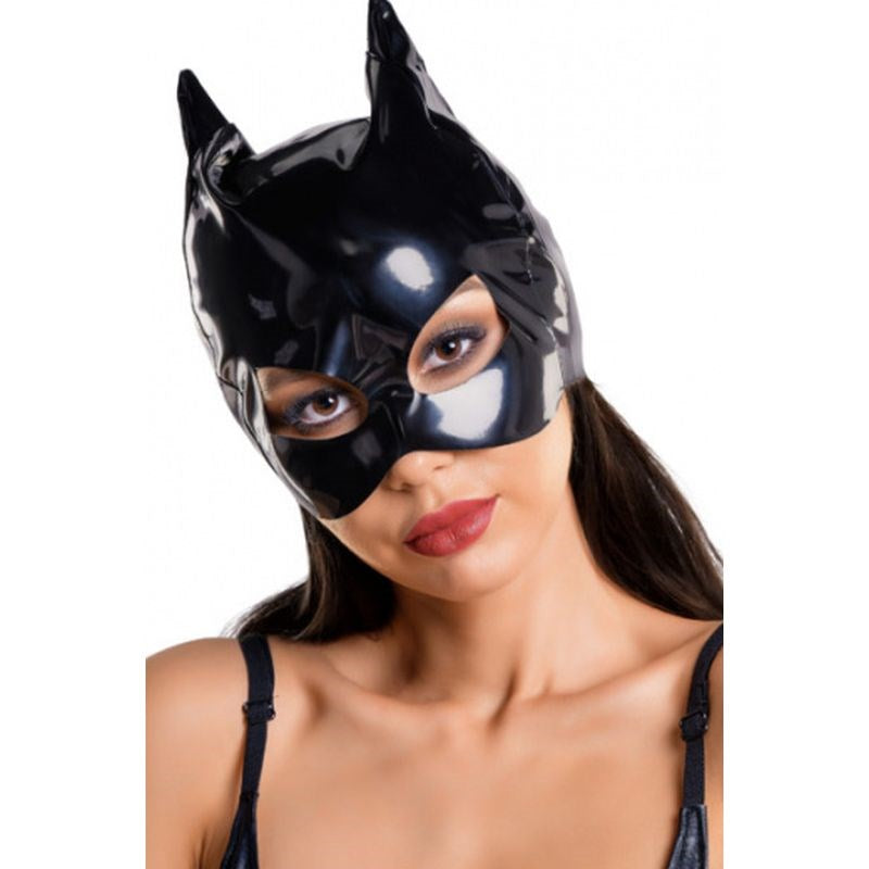 Glossy Feline Allure - Sleek, Shiny, Irresistible Cat Mask Her Fetish