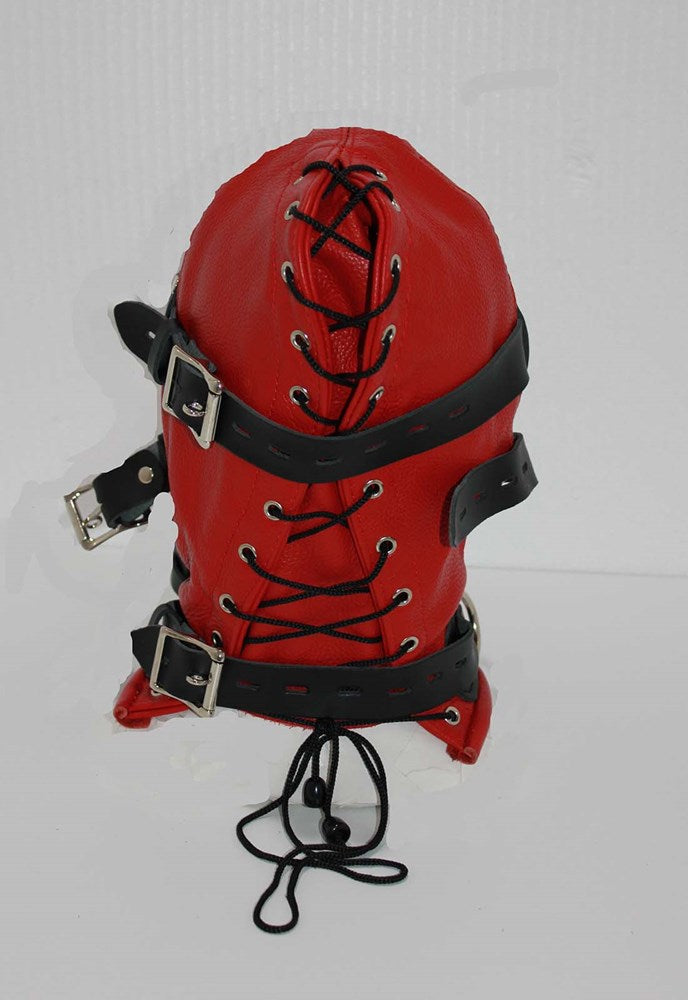 Hellish Red With Black Slave Hood & Blindfold Leather Bondage Hoods
