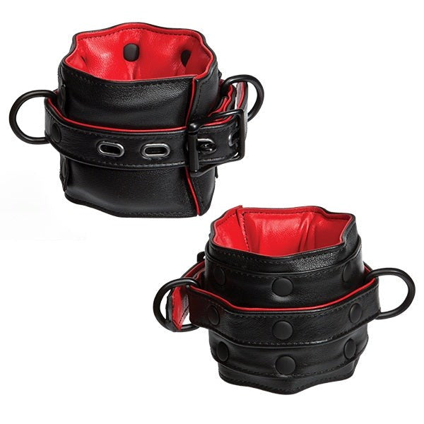 Kink Leather Submissive Accessories Wrist Restraint Black/Red Cuffs and Restraints