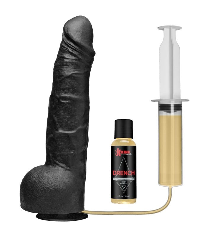 Kink Wet Works Drencher - Silicone Squirting Cock Black Realistic Dildos
