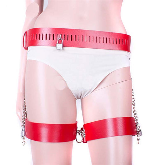 KookieLeather Wrist and Thigh Restraints Red - Cuffs and Restraints