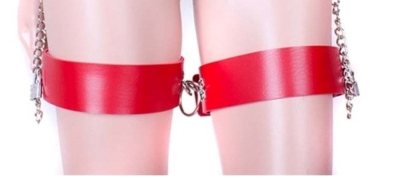 KookieLeather Wrist and Thigh Restraints Red Cuffs and Restraints