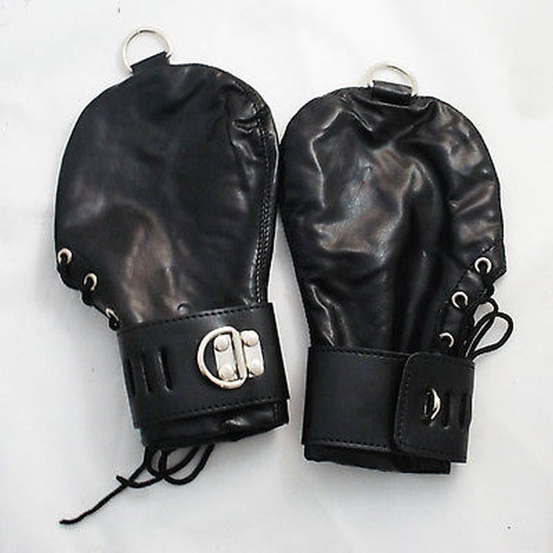 Lace Up Leather Mitts with Wrist Cuffs Cuffs and Restraints