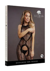 Le Desir Crotchless Leopard Bodystocking - Black One Size Body Stockings