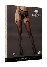 Le Desir Suspender Rhinestone Pantyhose - Black Hosiery