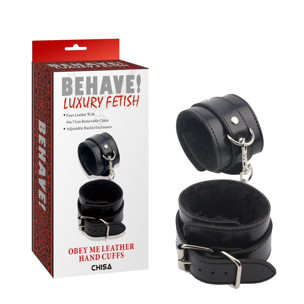Behave Obey Me Leather Bondage Hand Cuffs Black Cuffs And Restraints