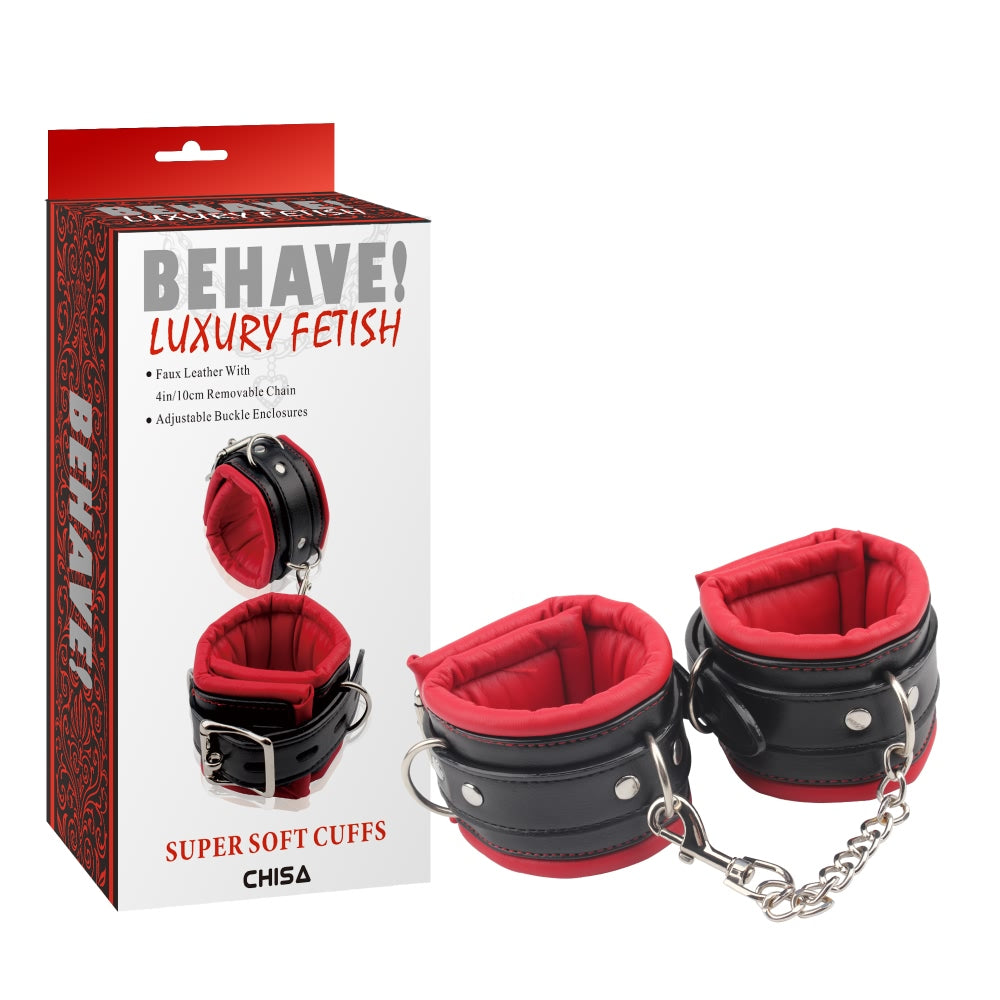 Behave Super Soft BDSM Ankle Cuffs Red / Black Cuffs And Restraints