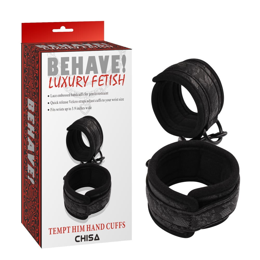 Behave Tempt Him Bondage Play Hand Cuffs Black Cuffs And Restraints