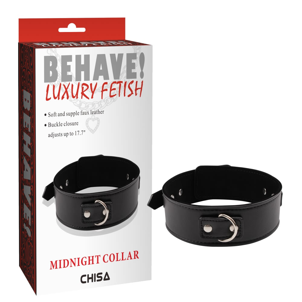 Behave Midnight Fully Adjustable Bondage Collar Black Collars and Leads