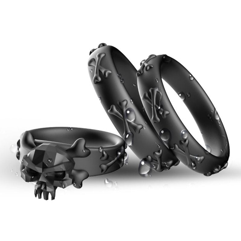 BDStyle Gothic Style Skeleton 3 Piece Cock Ring Set Cock Ring Sets