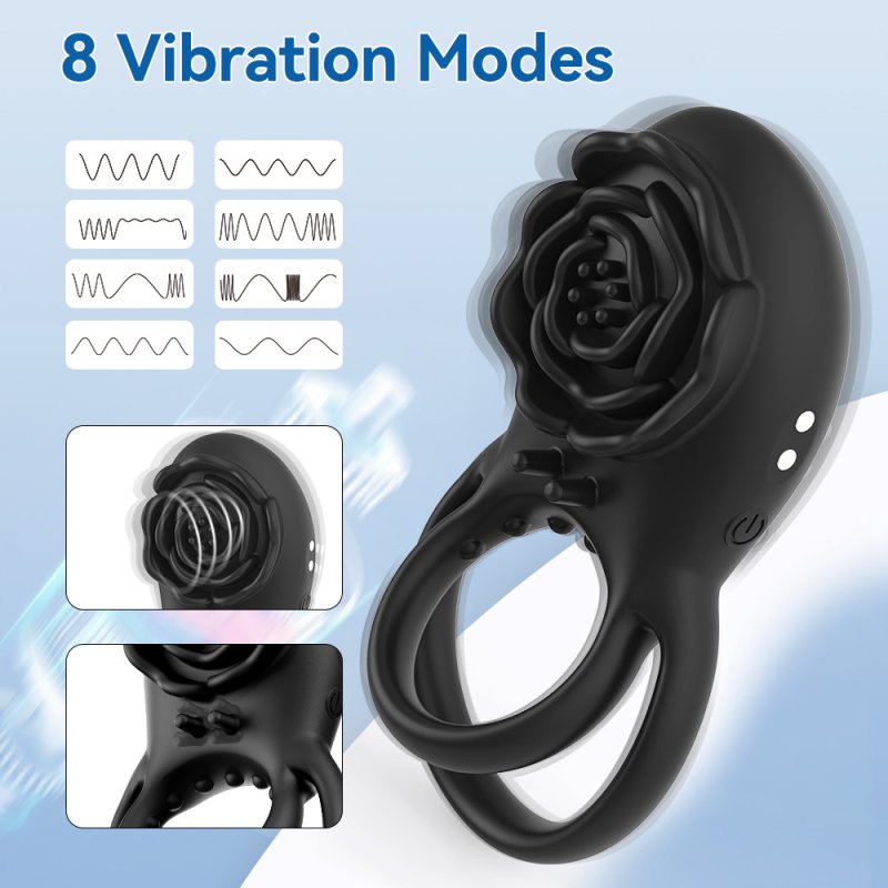 BDStyle Rose 8 Functions Vibrating Penis Ring Vibrating Cock Rings