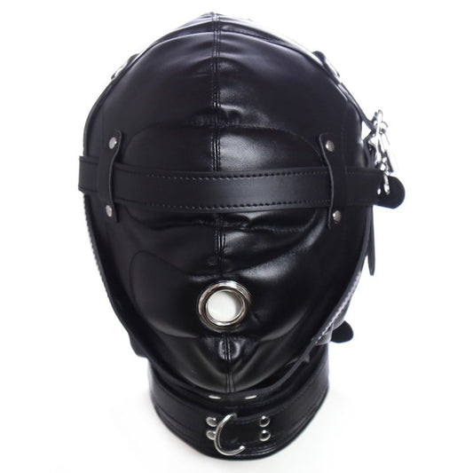BDStyle Blindfolded Bondage Hood With Mouth Hole Matte Black - Bondage Hoods