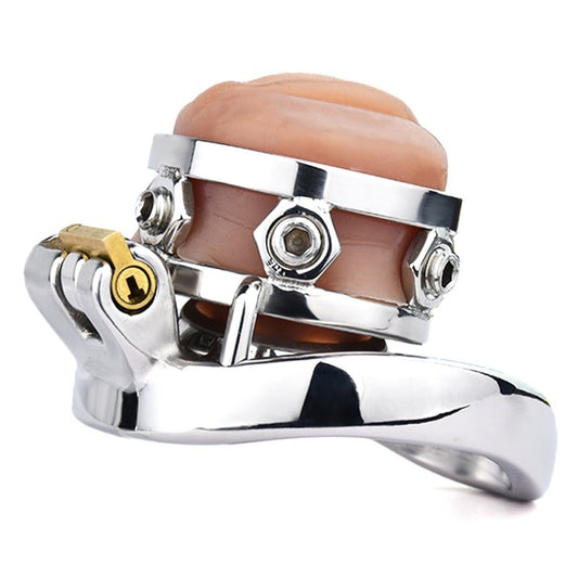 BDStyle Fake Silicone Stainless Steel Male Chastity Cage With Bent Ring - Male Chastity