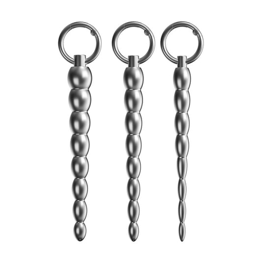 BDStyle Ribbed Metal Dilator Urethral Beads with Ring - Urethral Sounds