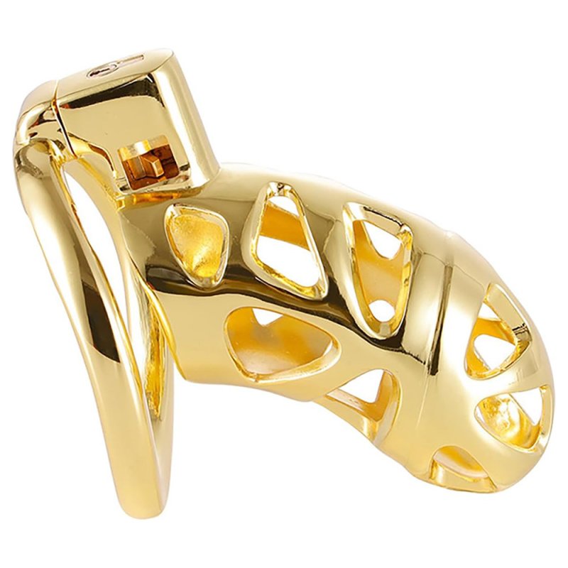 BDStyle Gold Chastity Cage Locked with 3 Active Sizes Rings Male Chastity