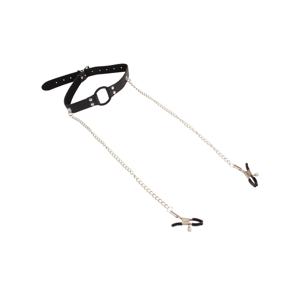 Chisa Breathable O-ring Gag with Nipple Clamps Default Title Bondage Gags and Bits