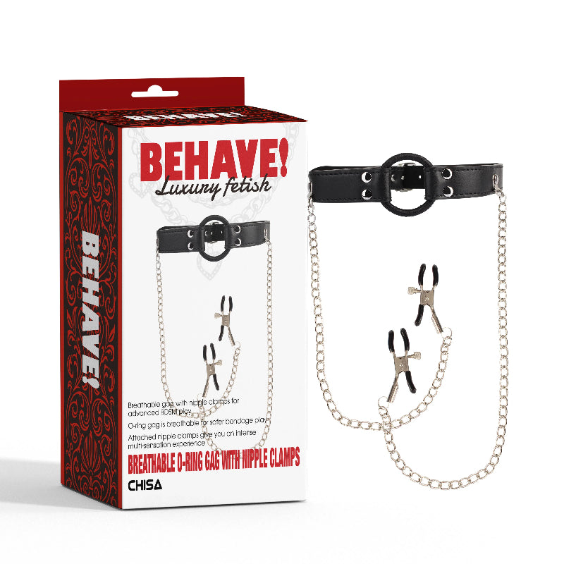 Chisa Breathable O-ring Gag with Nipple Clamps Bondage Gags and Bits