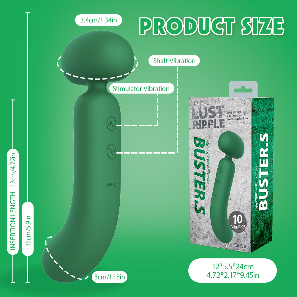Lust Ripple Buster S 10 Function Vibrating Body Wand Green Body Wands