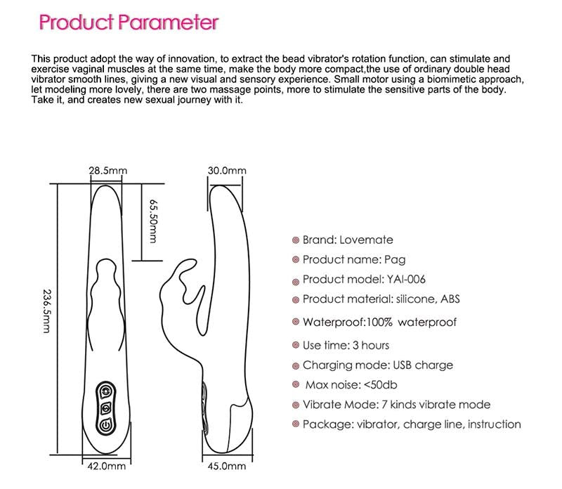 LoveMate Pag Rotating Rabbit Vibrator - Dual Delight Rabbit Vibrators