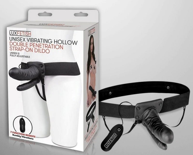 Lux Fetish Unisex Vibrating Hollow Double Penetration Strap-On D Strap On Sextoys