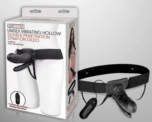 Lux Fetish Unisex Vibrating Hollow Double Penetration Strap-On D - Strap On Sextoys