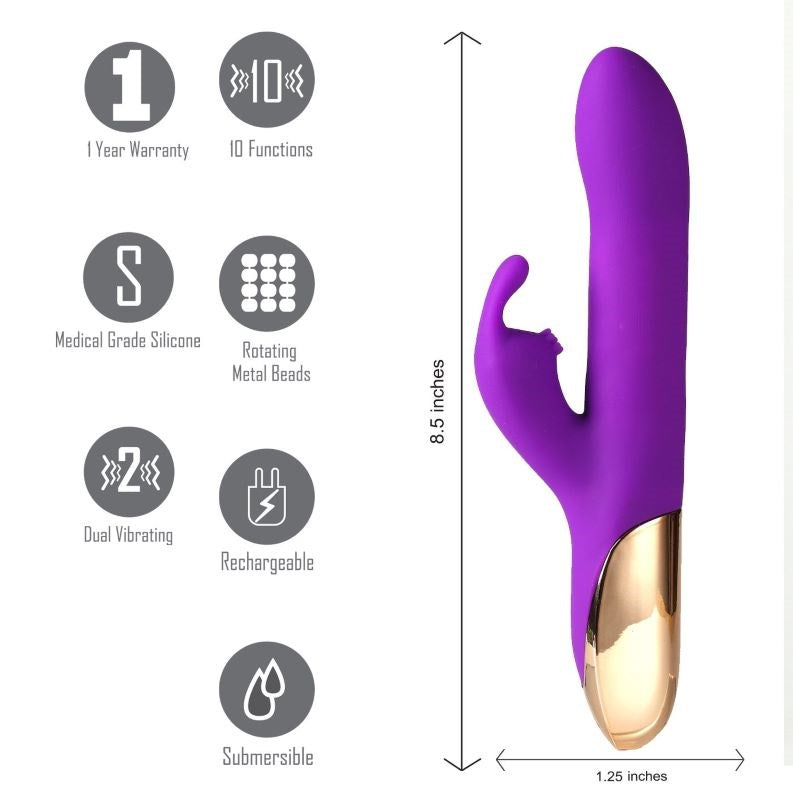 Maia Karlin Rechargeable Rabbit Vibe - 10 Pulsations, 4 Speeds, Triple-Action Bliss Rabbit Vibrators
