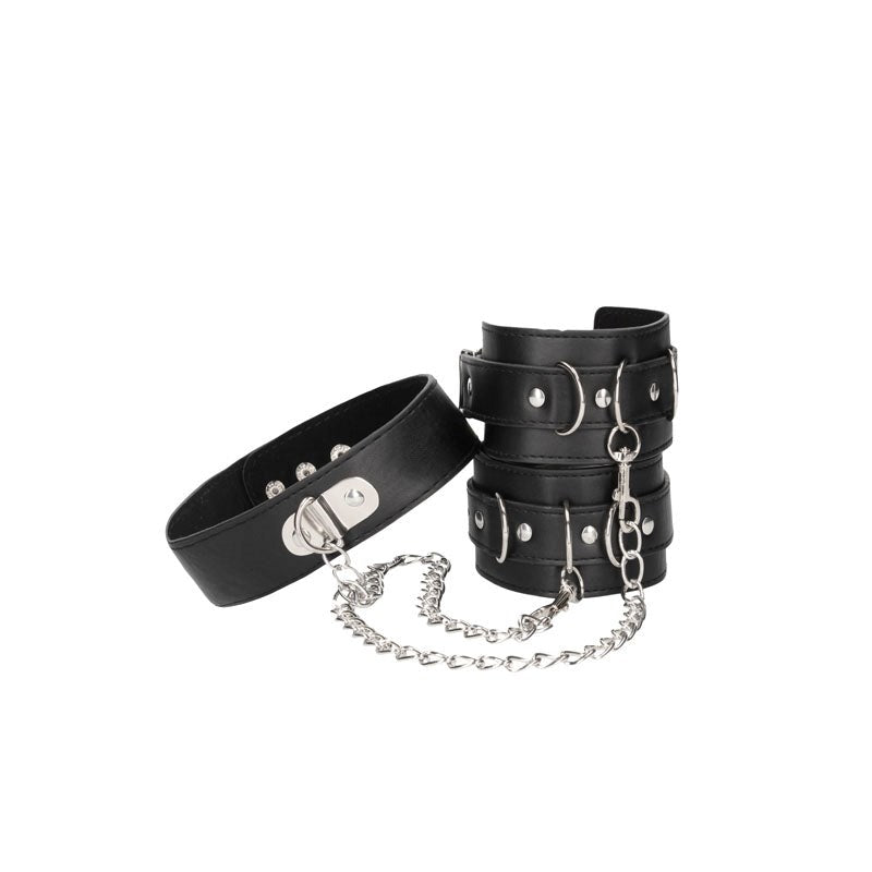 OUCH! BW Bonded Leather Collar With Hand Cuffs Cuffs and Restraints