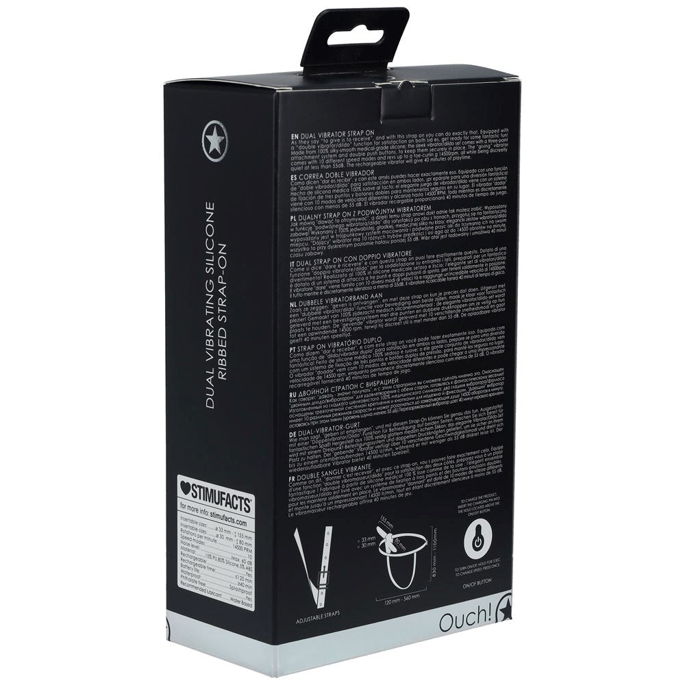 OUCH! Dual Silicone Ribbed Vibrating Strap-On - Double the Bliss Strap On Sextoys