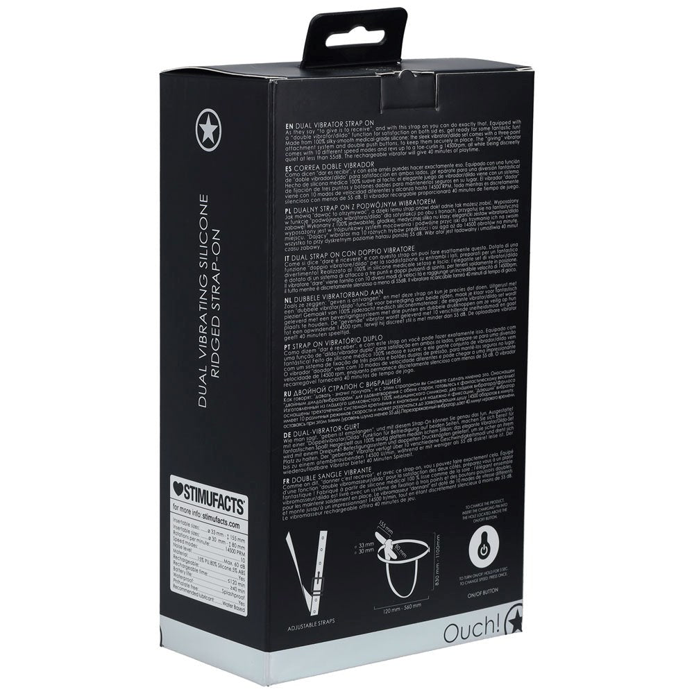 OUCH! Dual Silicone Ridged Vibrating Strap-On - Enhance Pleasure Strap On Sextoys