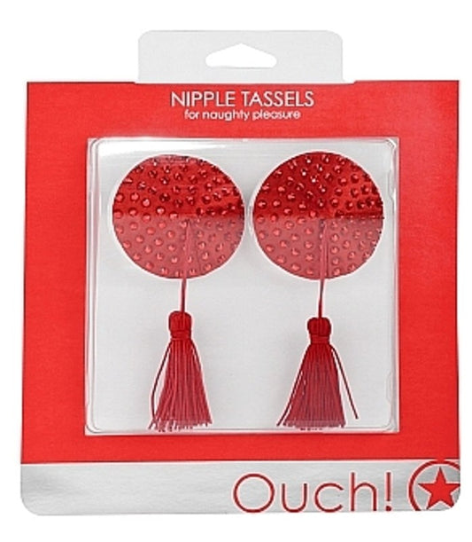 Ouch! Nipple Tassels Round Red Nipple and Clit Clamps