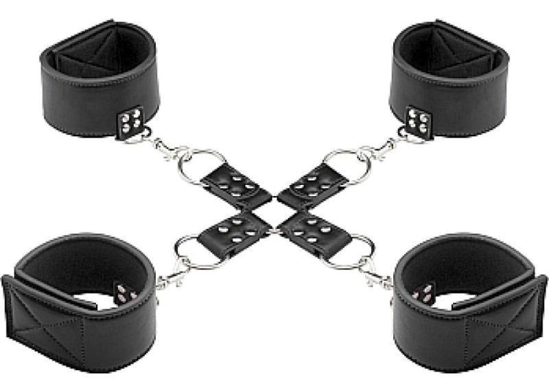 Ouch! Reversible BDSM Play Hogtie Black Cuffs and Restraints