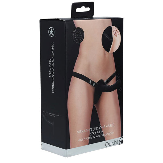 OUCH! Ribbed Silicone Vibrating Strap-On - Satisfy Your Desires - Strap On Sextoys
