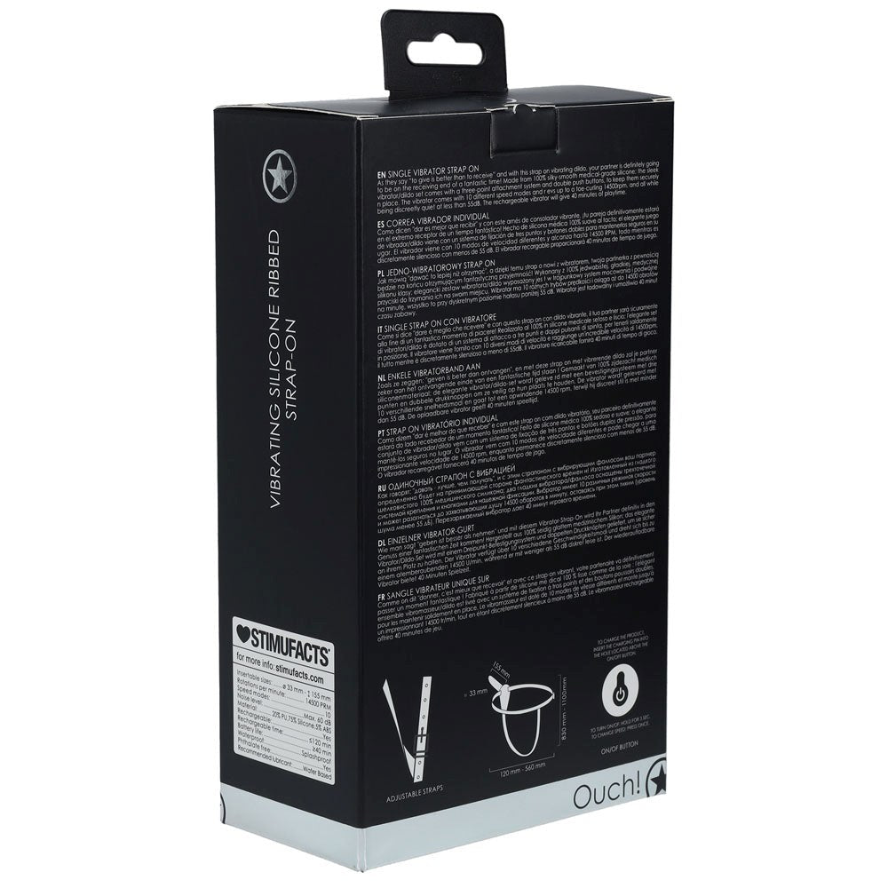 OUCH! Ribbed Silicone Vibrating Strap-On - Satisfy Your Desires Strap On Sextoys